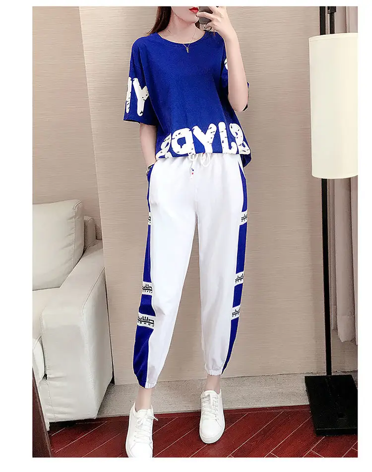 Women 2026 Blue White Casual Sports Suit Loose Fit — feature 7