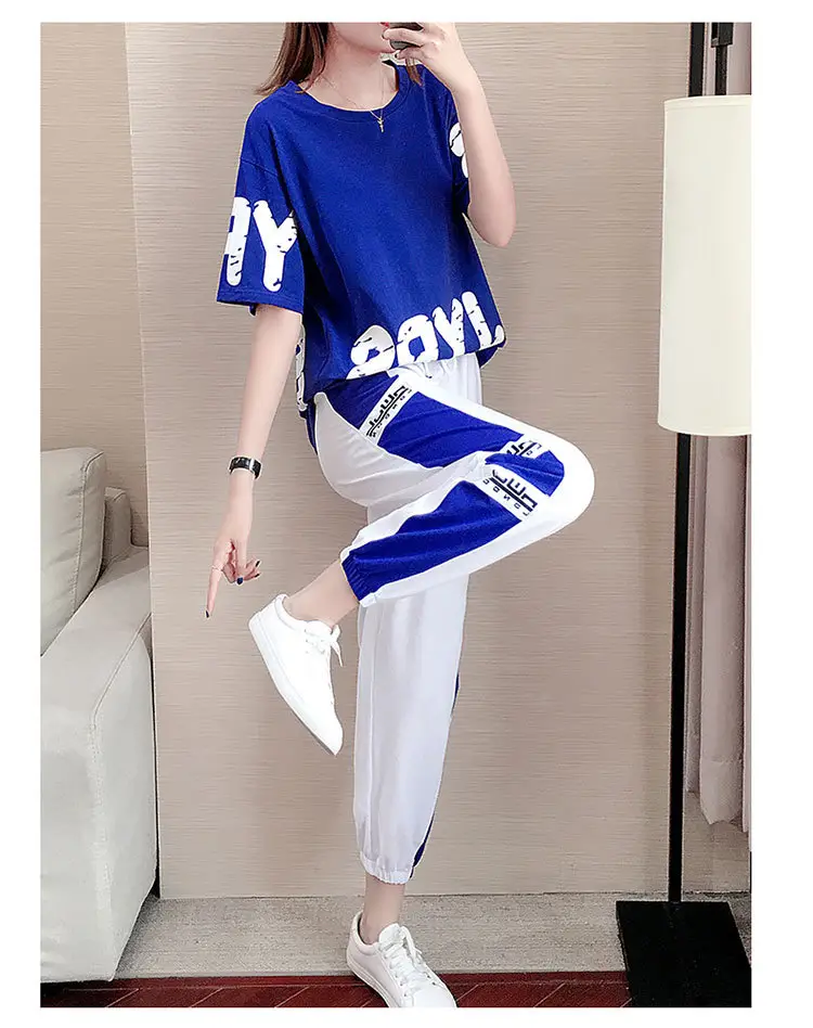 Women 2026 Blue White Casual Sports Suit Loose Fit — feature 9