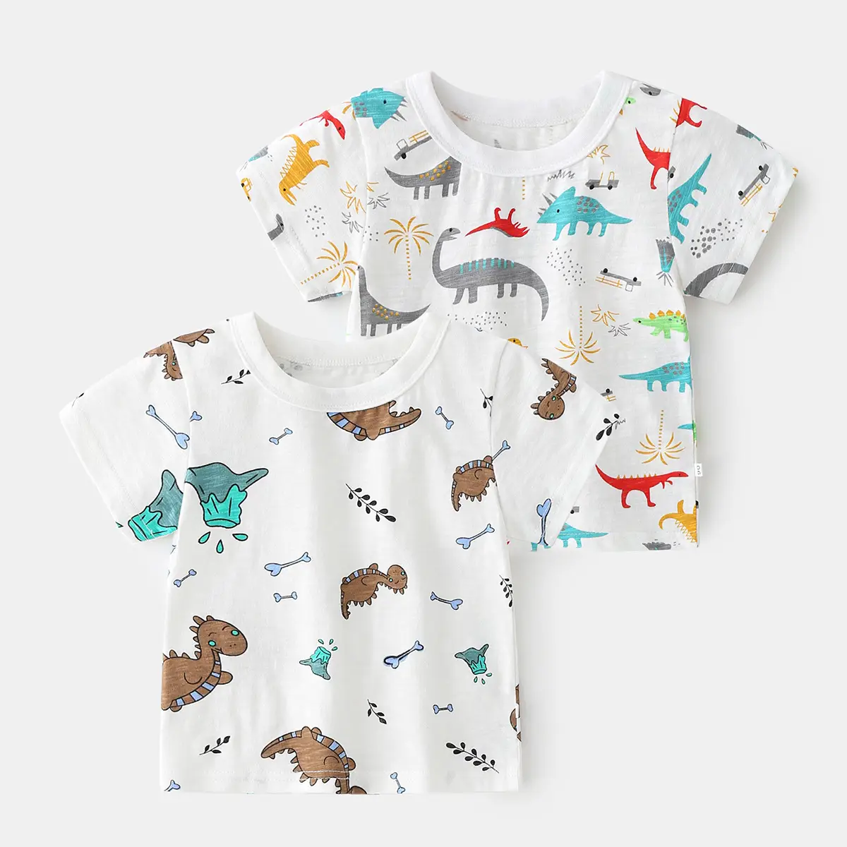 Kids Dinosaur Cotton T-Shirt White Short Sleeve