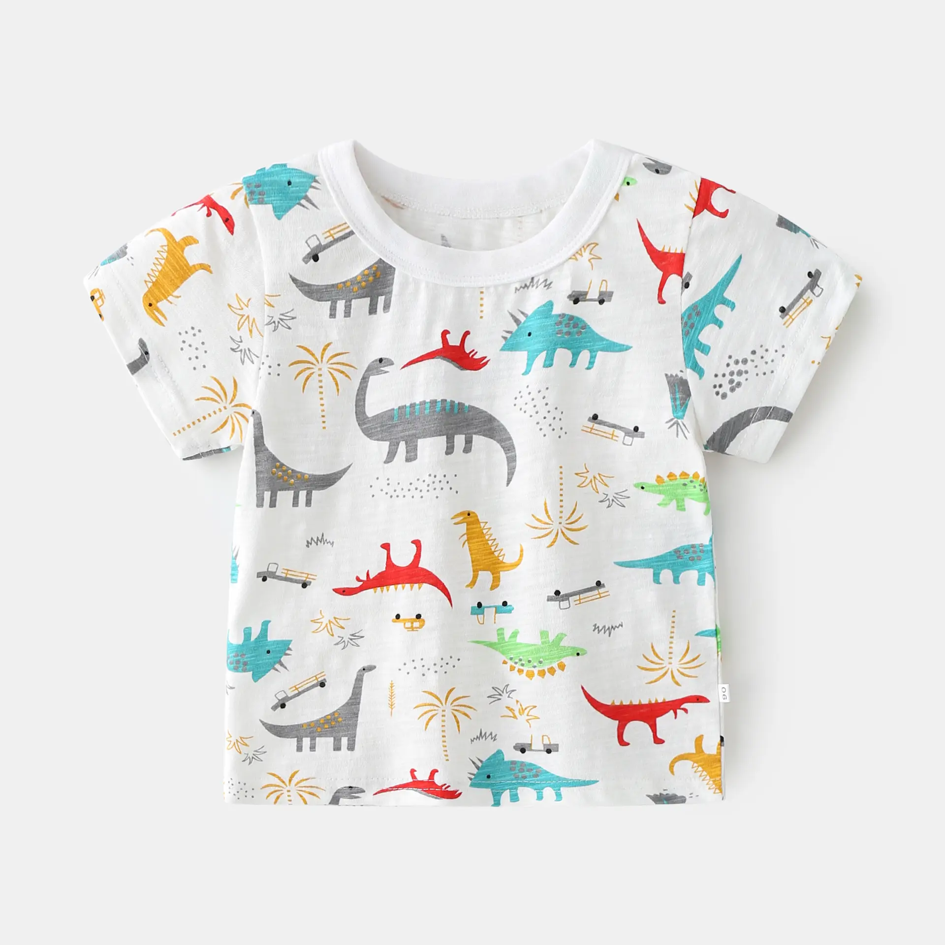 Kids Dinosaur Cotton T-Shirt White Short Sleeve