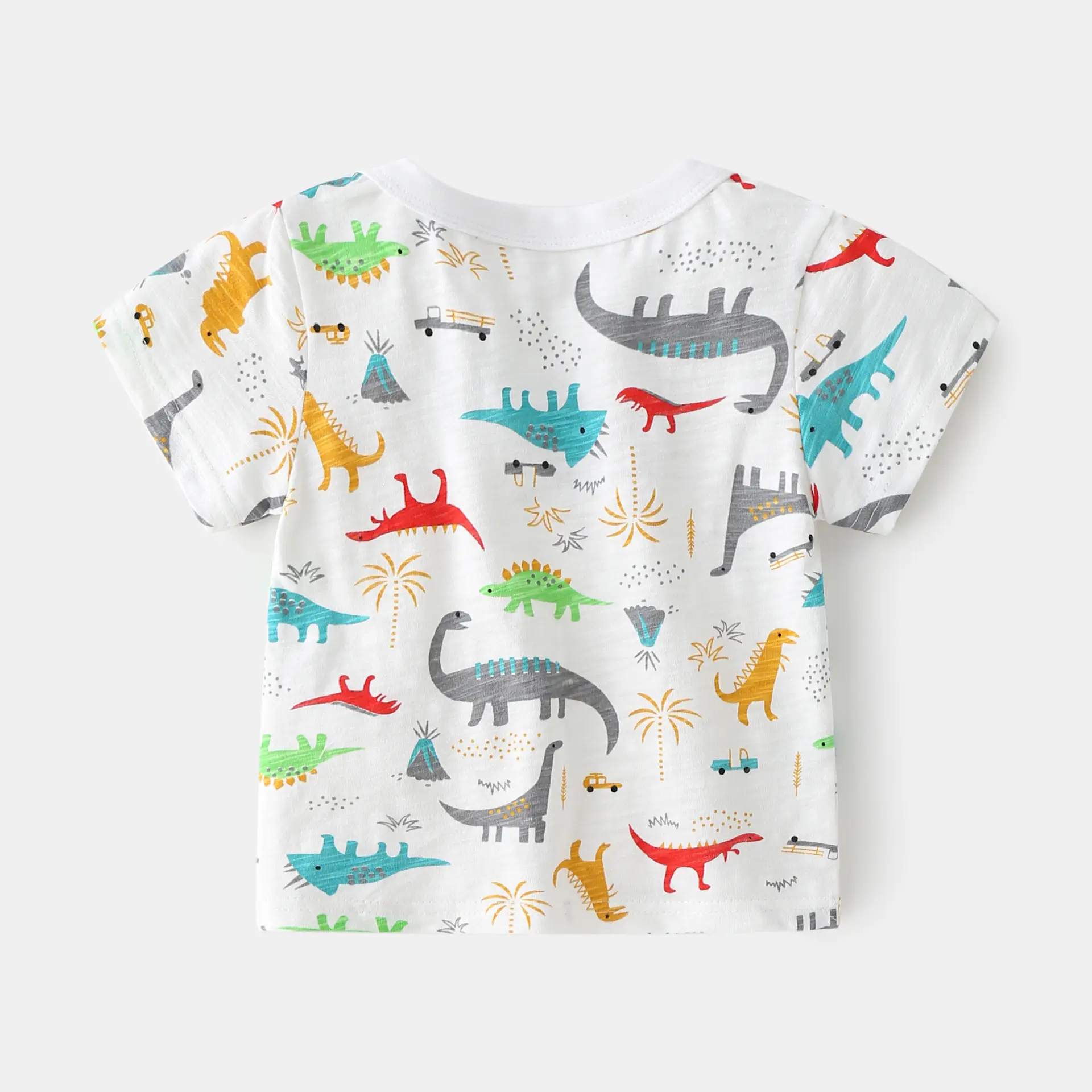 Kids Dinosaur Cotton T-Shirt White Short Sleeve