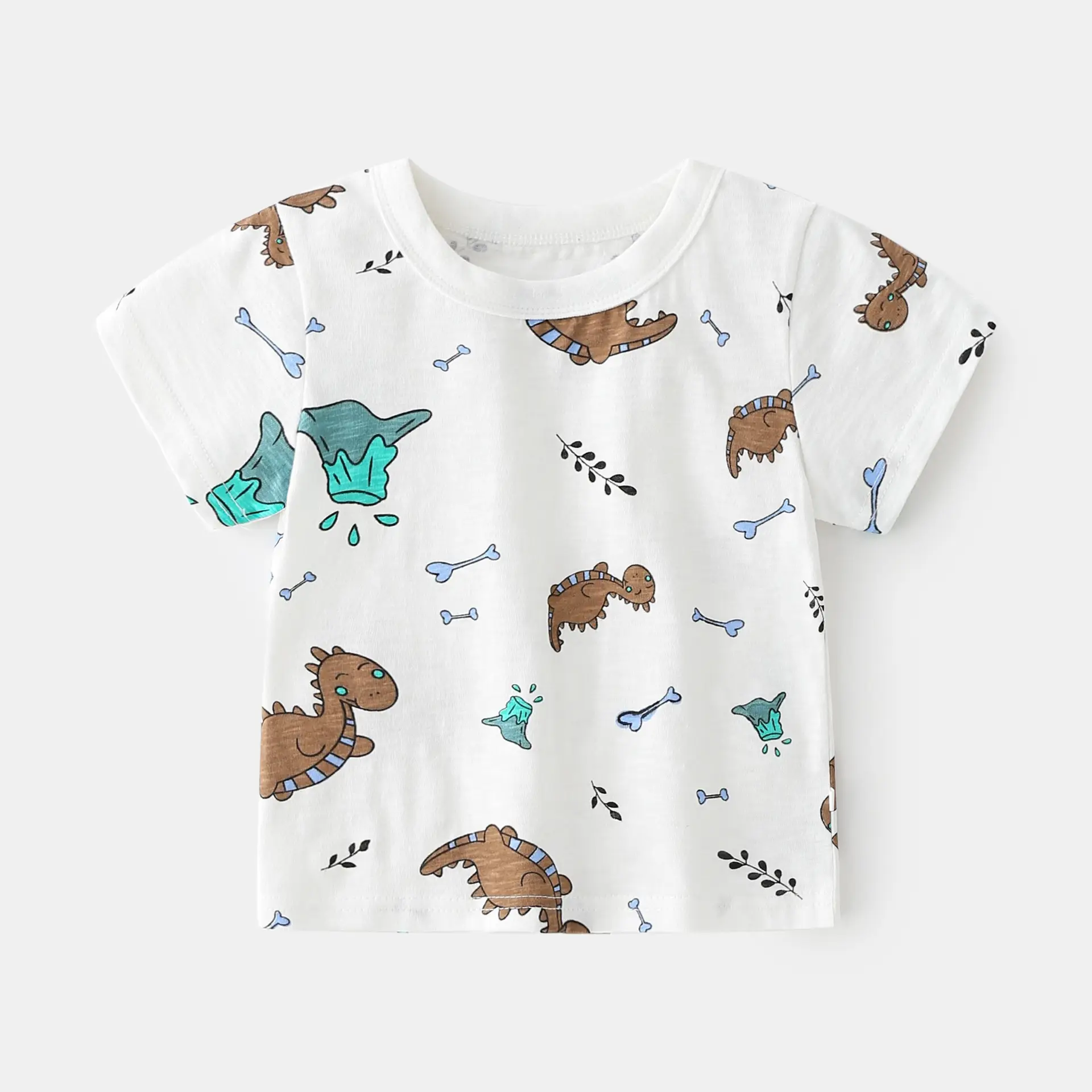 Kids Dinosaur Cotton T-Shirt White Short Sleeve