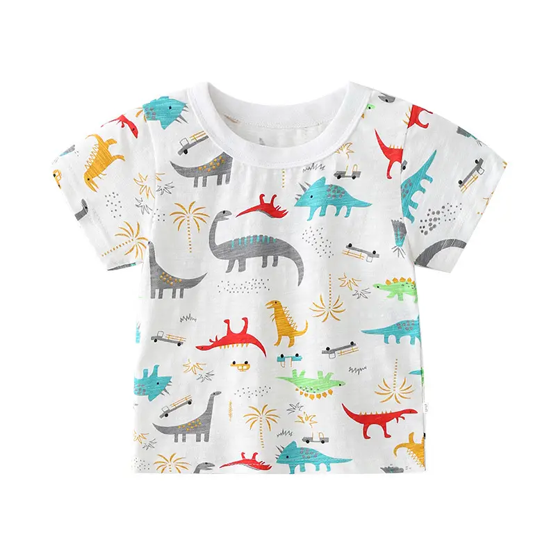 Kids Dinosaur Cotton T-Shirt White Short Sleeve
