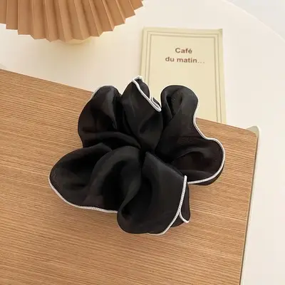 Chanel Style Mesh Hair Ring Cream Black Contrast - Image 3