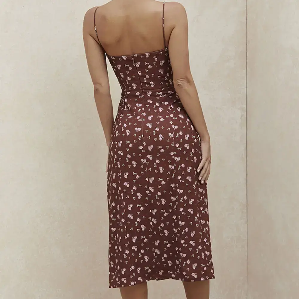 2026 Printed Tie-Up Slit Strap Dress Brown — feature 22