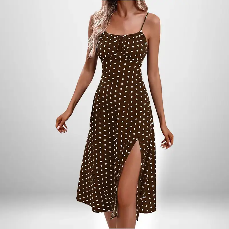 2026 Printed Tie-Up Slit Strap Dress Brown — feature 46