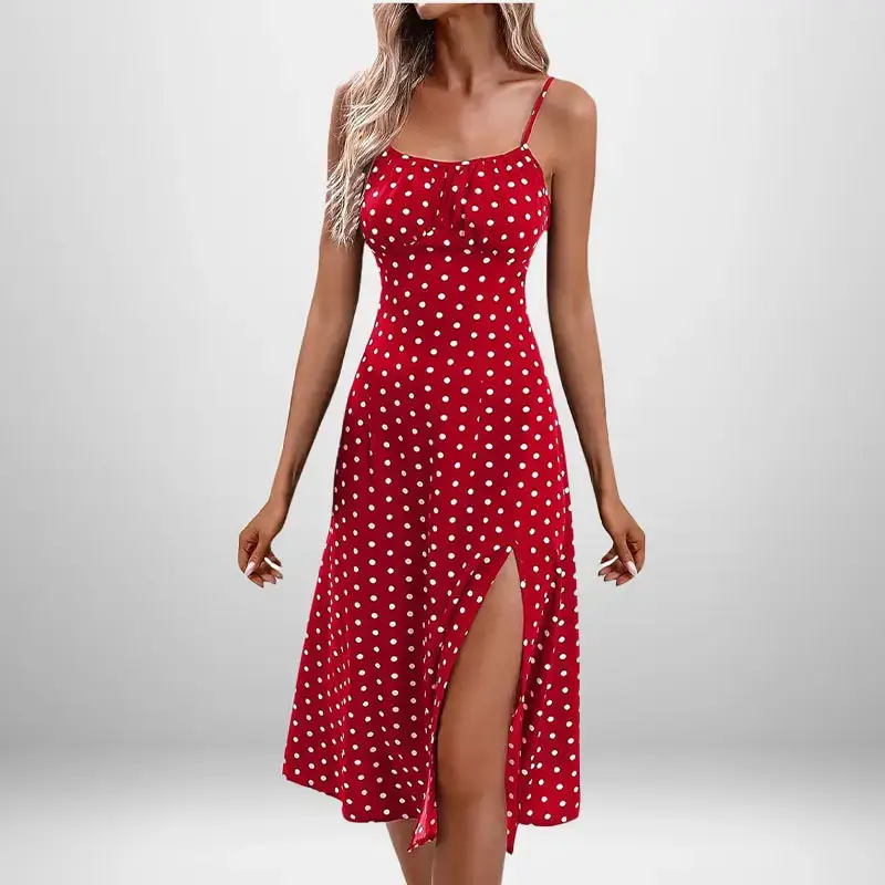 2026 Printed Tie-Up Slit Strap Dress Brown - Image 14