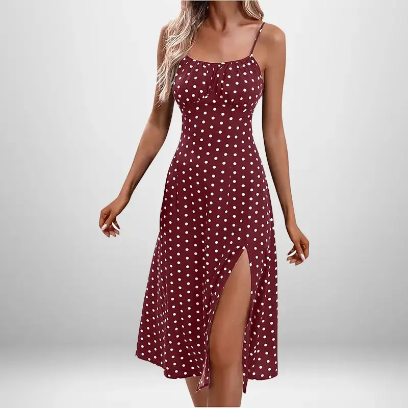 2026 Printed Tie-Up Slit Strap Dress Brown - Image 16