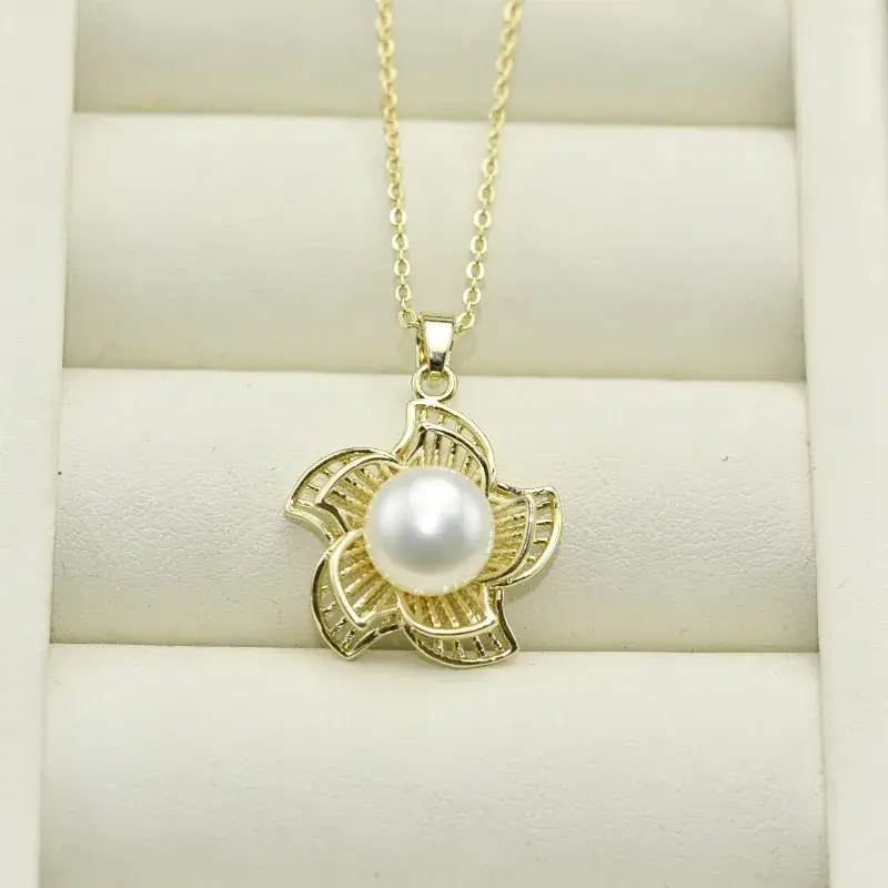 925 Silver Hollow Flower Pearl Pendant Necklace Wholesale
