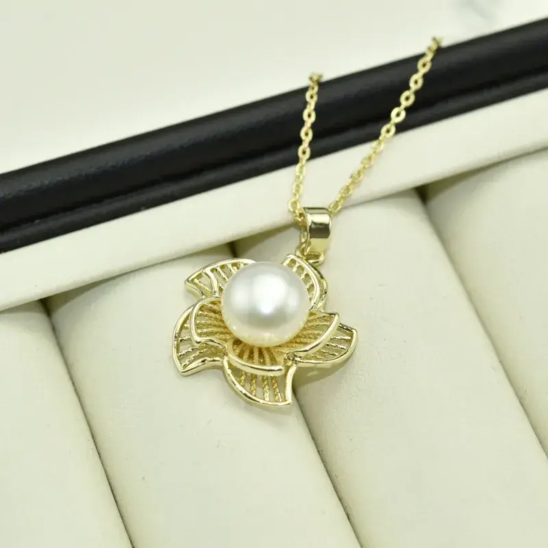 925 Silver Hollow Flower Pearl Pendant Necklace Wholesale