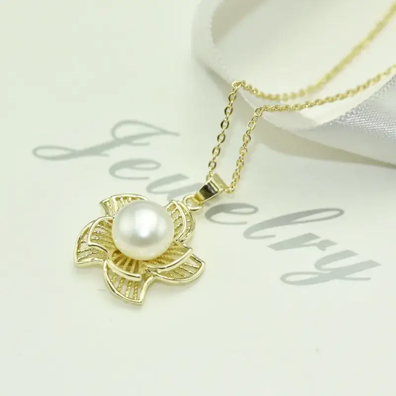 925 Silver Hollow Flower Pearl Pendant Necklace Wholesale