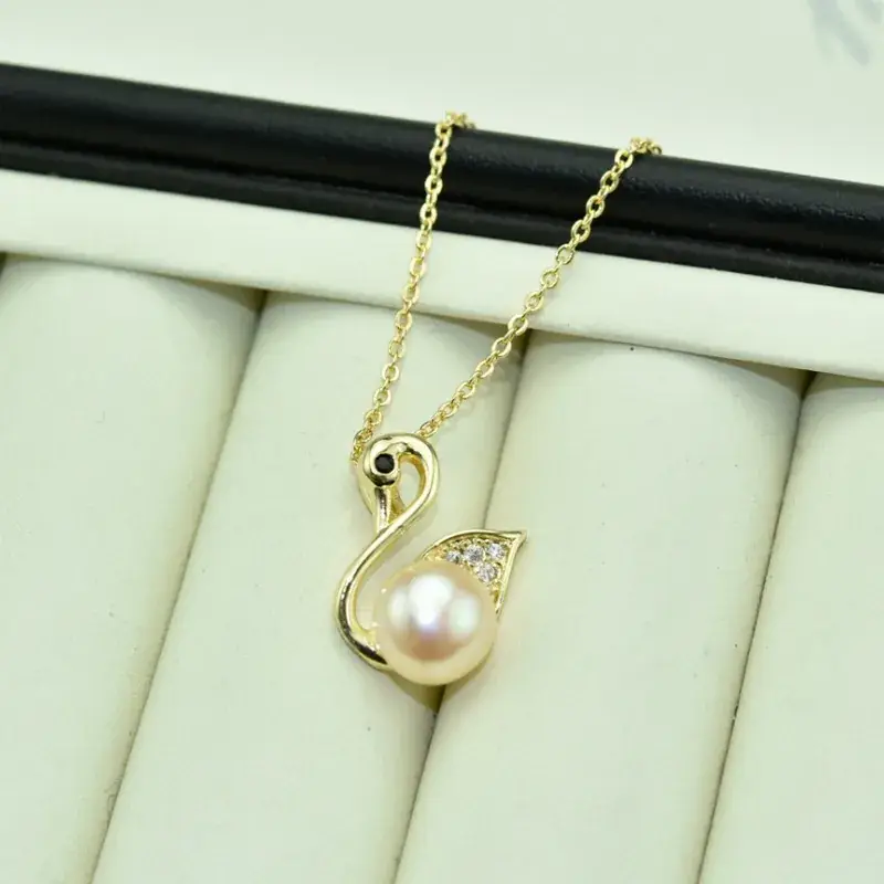Real Gold Plated Pearl Pendant Necklace Set