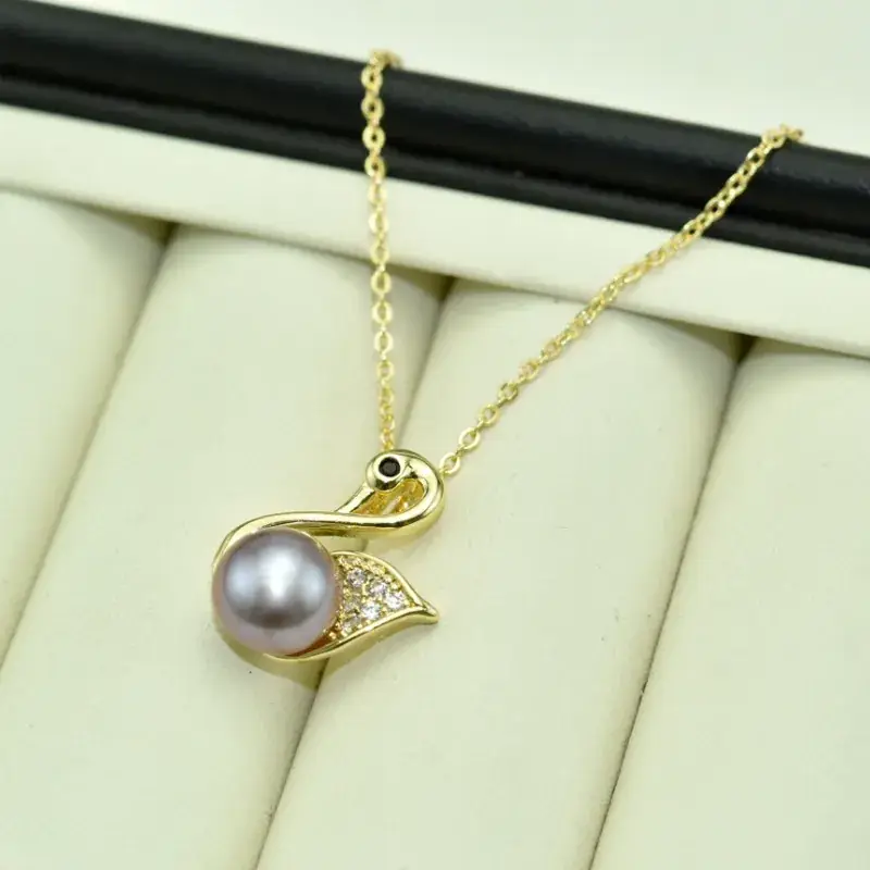 Real Gold Plated Pearl Pendant Necklace Set