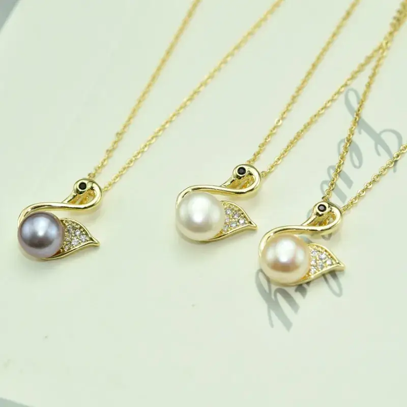 Real Gold Plated Pearl Pendant Necklace Set