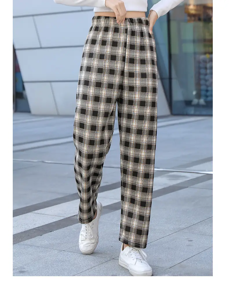 Women Plaid Summer Pants Pink Plaid Wide Leg — feature 20