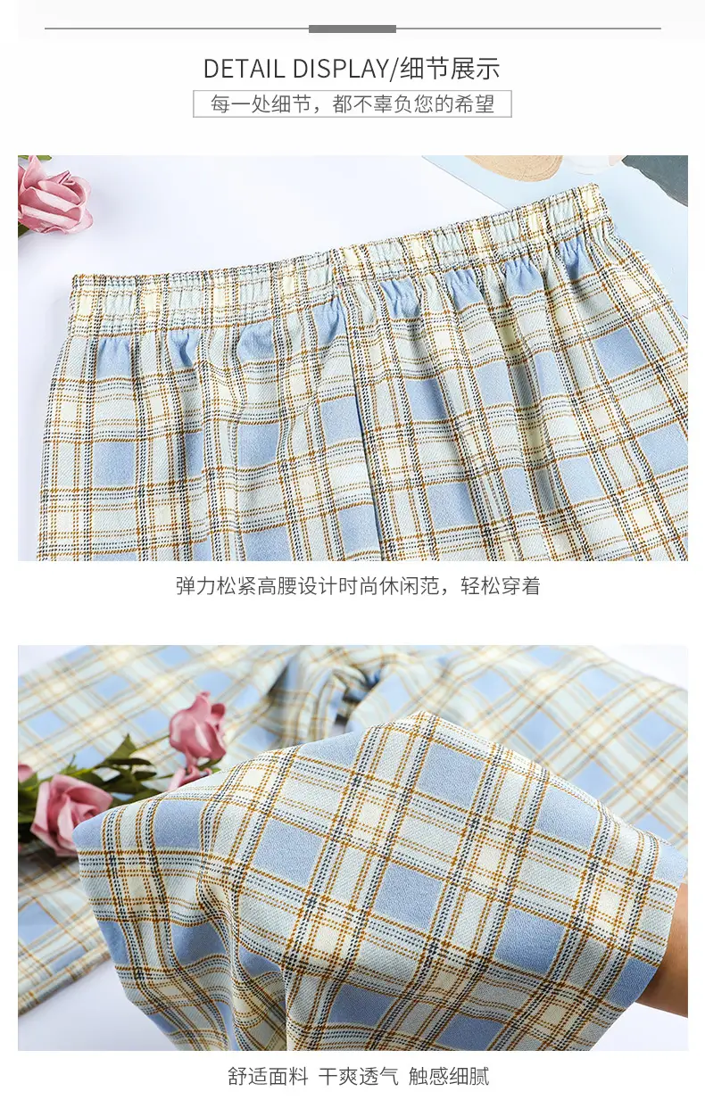 Women Plaid Summer Pants Pink Plaid Wide Leg — feature 24