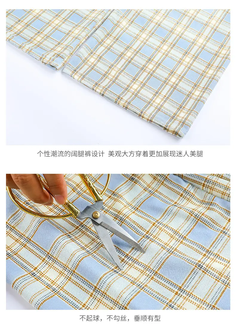 Women Plaid Summer Pants Pink Plaid Wide Leg — feature 25
