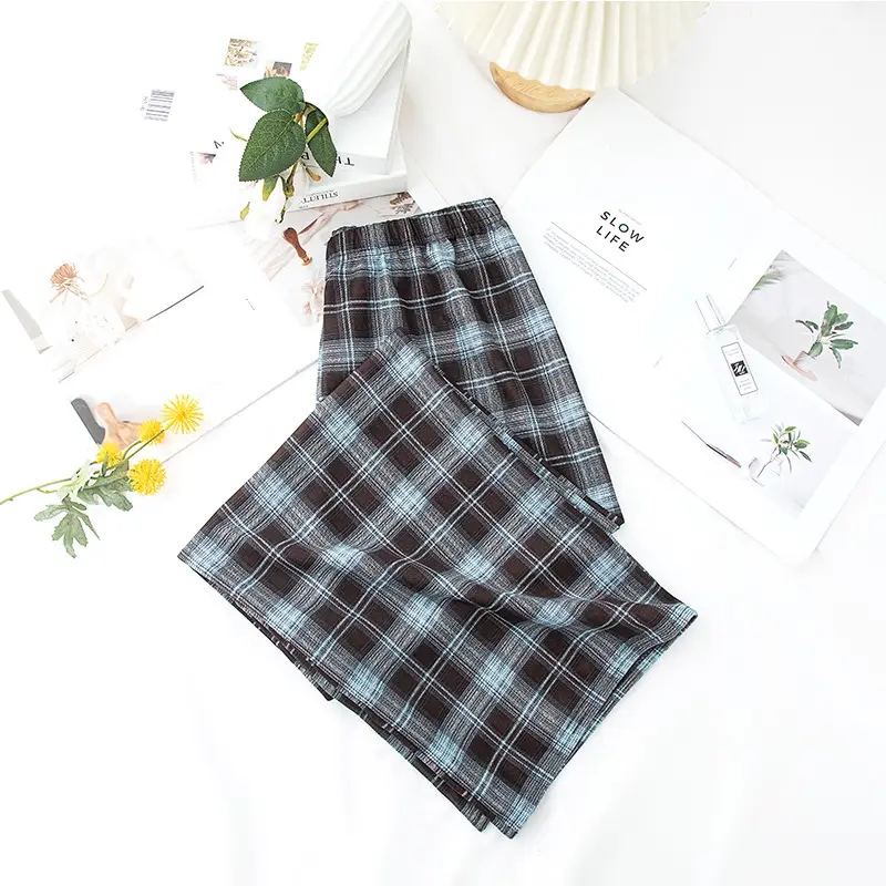 Women Plaid Summer Pants Pink Plaid Wide Leg — feature 35