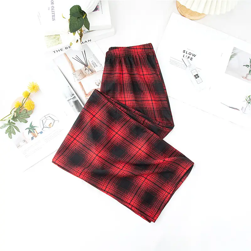Women Plaid Summer Pants Pink Plaid Wide Leg — feature 37