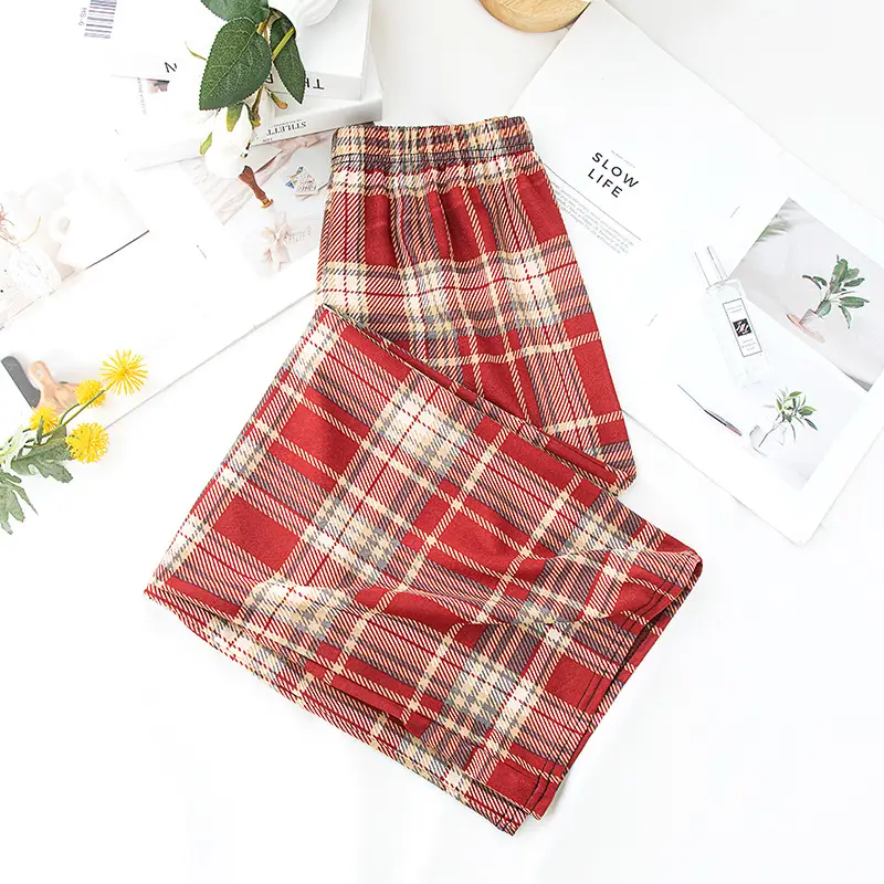 Women Plaid Summer Pants Pink Plaid Wide Leg - Image 13