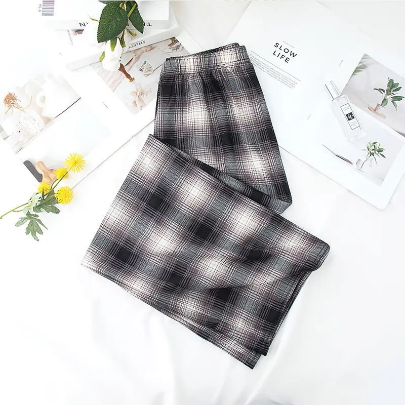 Women Plaid Summer Pants Pink Plaid Wide Leg - Image 14