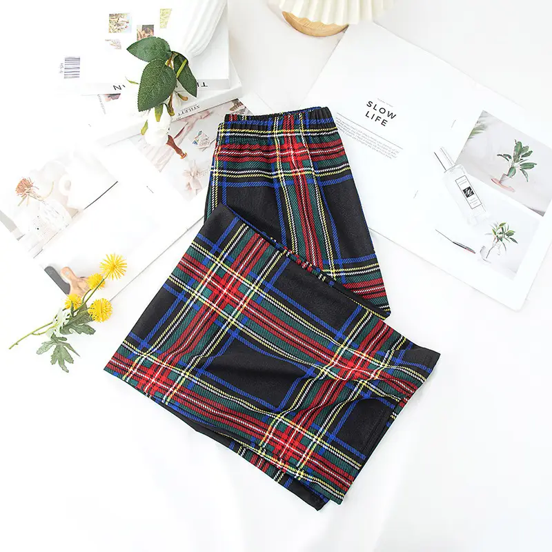Women Plaid Summer Pants Pink Plaid Wide Leg - Image 15