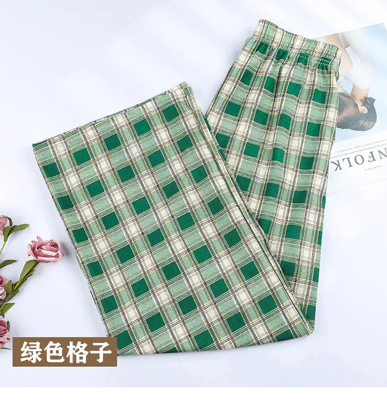 Women Plaid Summer Pants Pink Plaid Wide Leg - Image 5