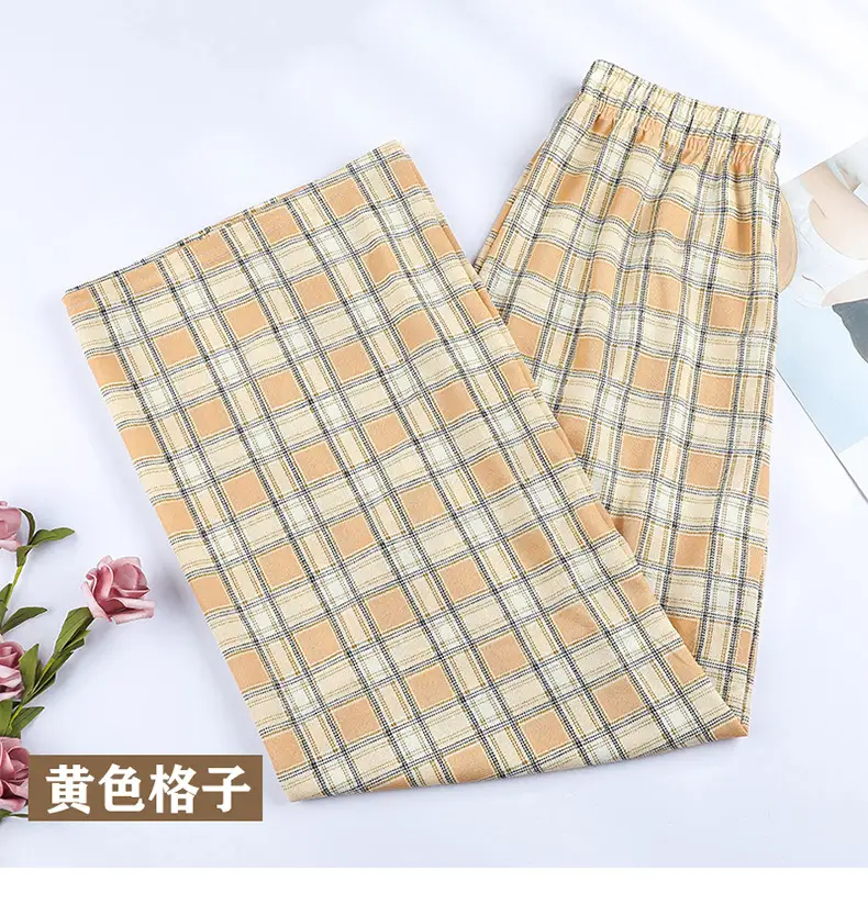Women Plaid Summer Pants Pink Plaid Wide Leg - Image 6