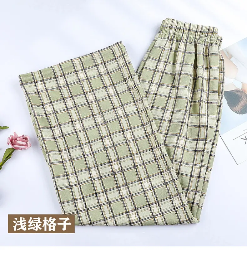 Women Plaid Summer Pants Pink Plaid Wide Leg - Image 7