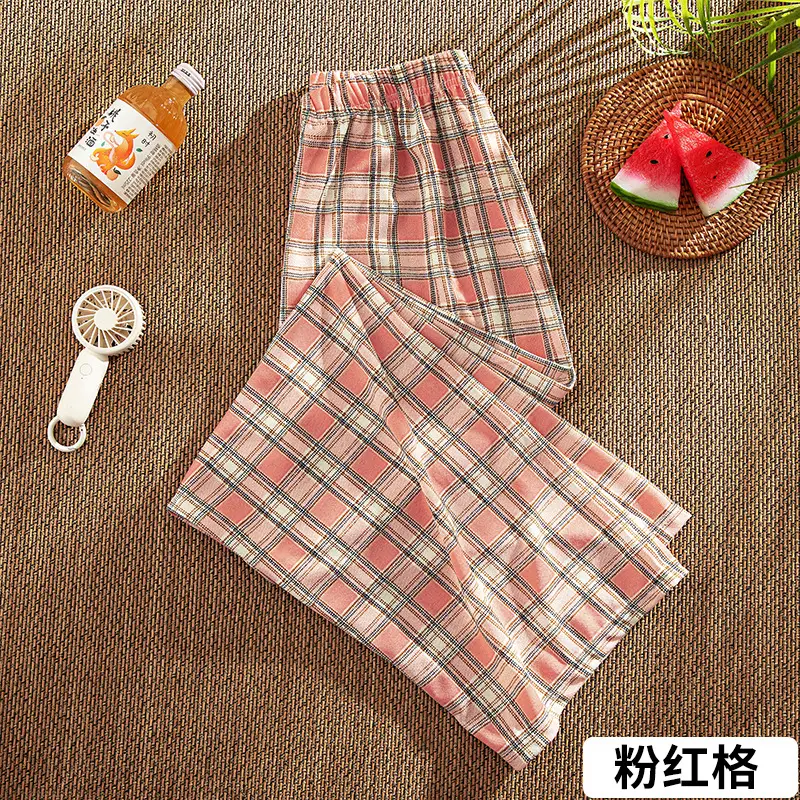 Women Plaid Summer Pants Pink Plaid Wide Leg — feature 33