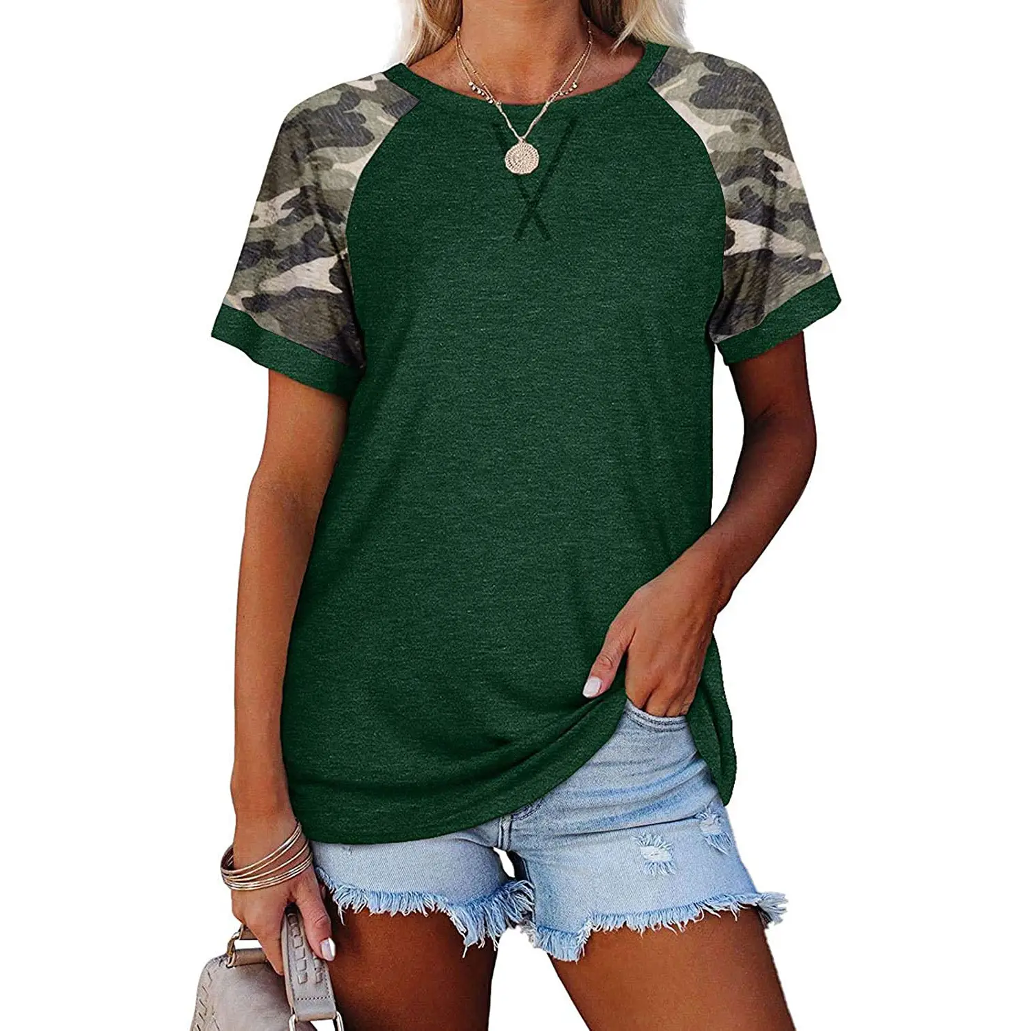 2023 Summer Camouflage Round Neck T-Shirt Women - Image 9