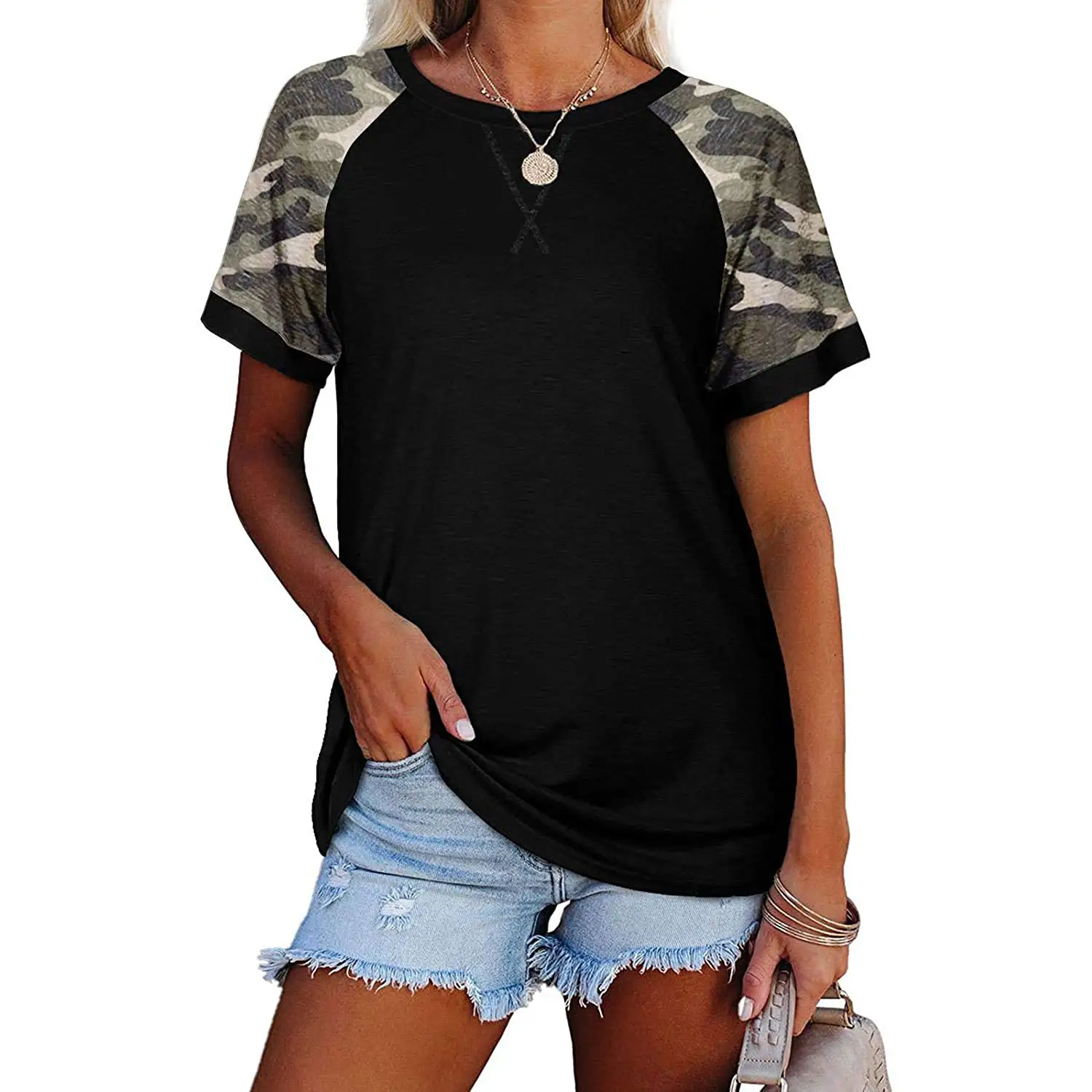 2023 Summer Camouflage Round Neck T-Shirt Women - Image 10