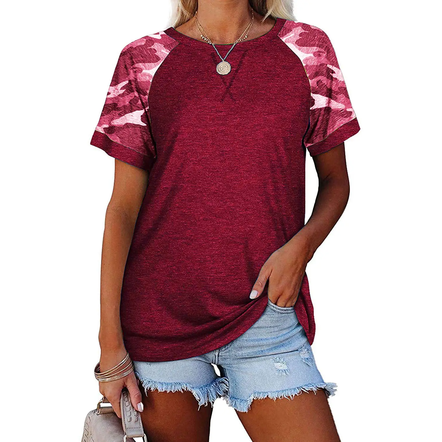 2023 Summer Camouflage Round Neck T-Shirt Women - Image 4