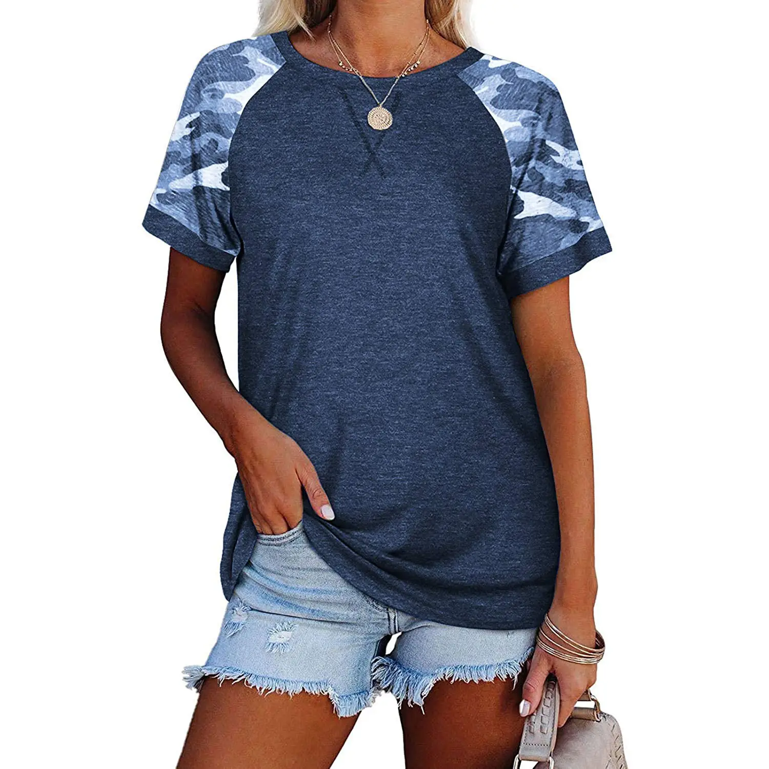 2023 Summer Camouflage Round Neck T-Shirt Women - Image 5