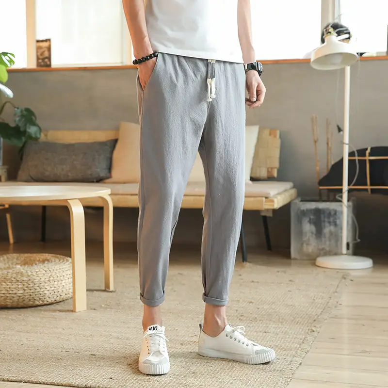 Men Slim Fit Casual Cropped Pants Beige All Size - Image 10