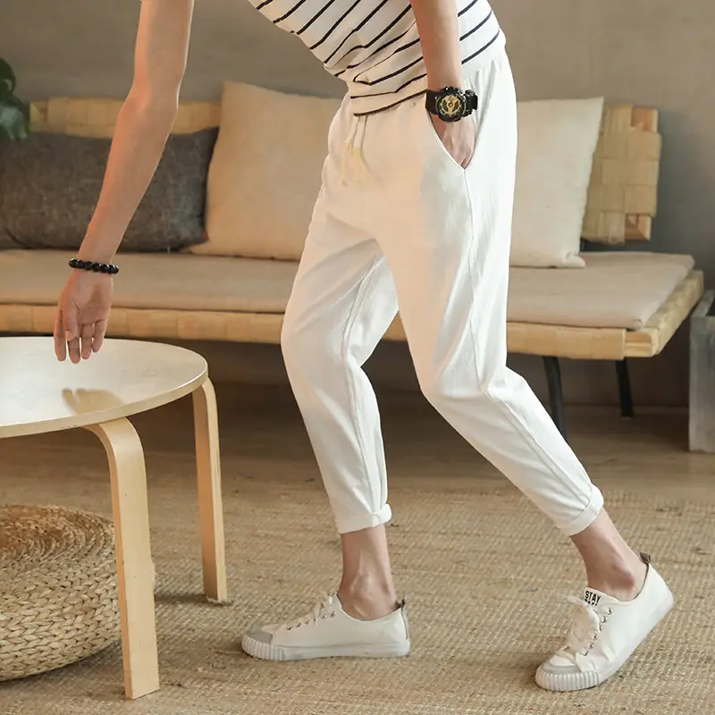Men Slim Fit Casual Cropped Pants Beige All Size - Image 11