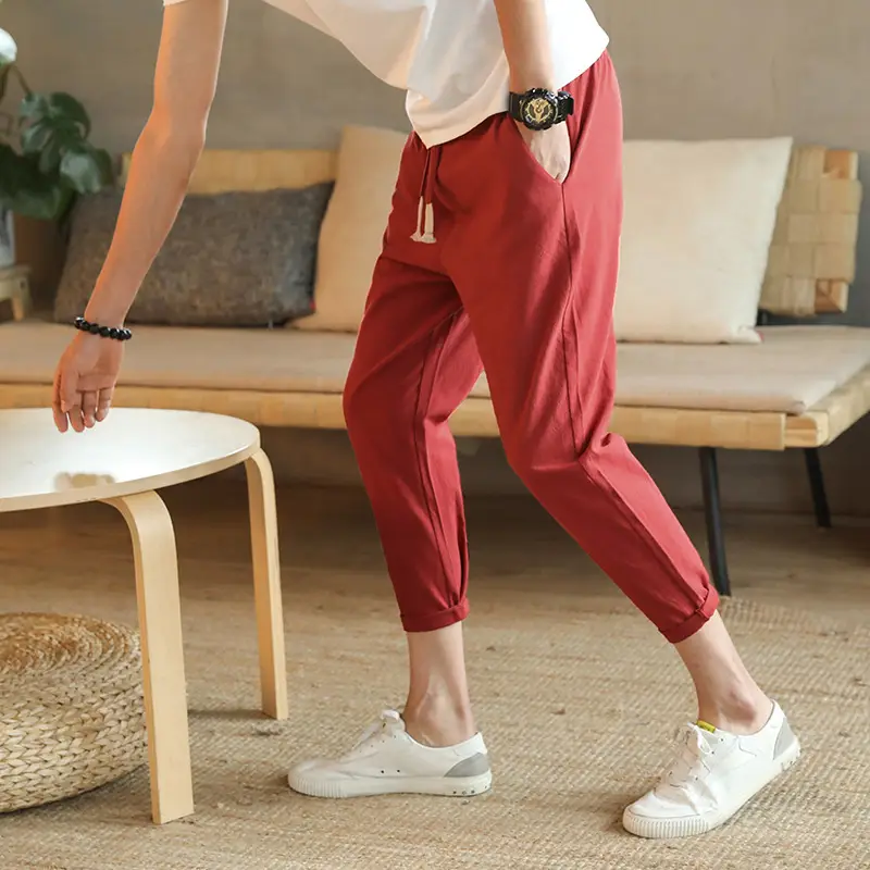 Men Slim Fit Casual Cropped Pants Beige All Size - Image 3