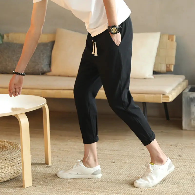 Men Slim Fit Casual Cropped Pants Beige All Size - Image 4