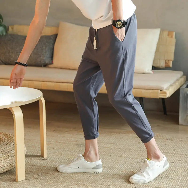 Men Slim Fit Casual Cropped Pants Beige All Size - Image 5