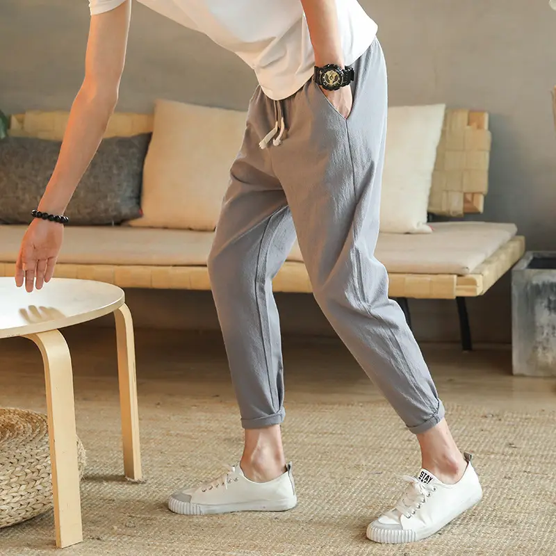 Men Slim Fit Casual Cropped Pants Beige All Size - Image 6