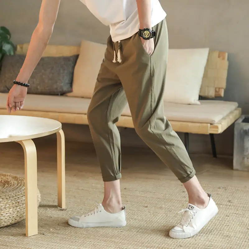 Men Slim Fit Casual Cropped Pants Beige All Size - Image 7