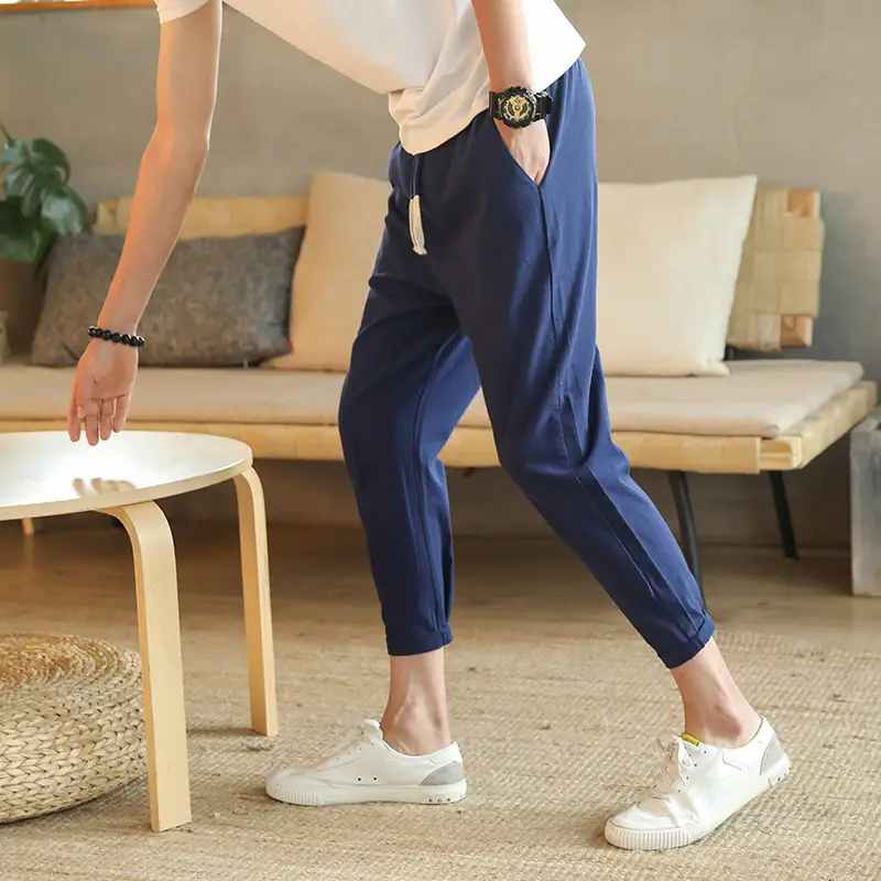 Men Slim Fit Casual Cropped Pants Beige All Size - Image 8