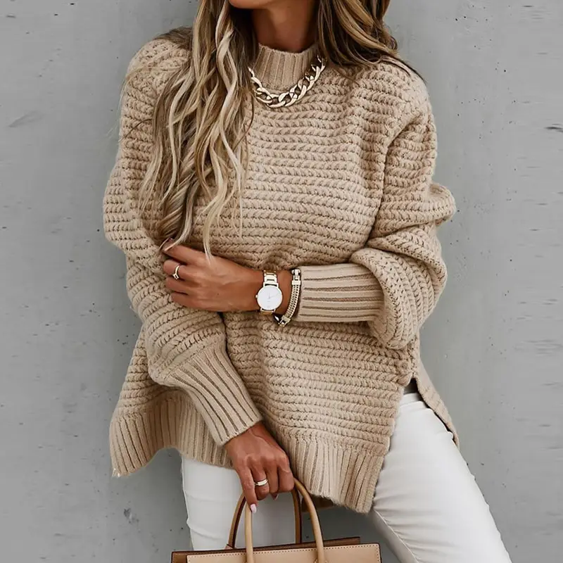 Women 2023 Black Knitted Half-Turtleneck Sweater - Image 4