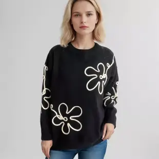 Women 2023 Black Knitted Half-Turtleneck Sweater — feature 17