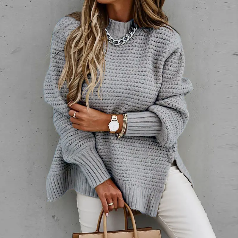 Women 2023 Black Knitted Half-Turtleneck Sweater - Image 2