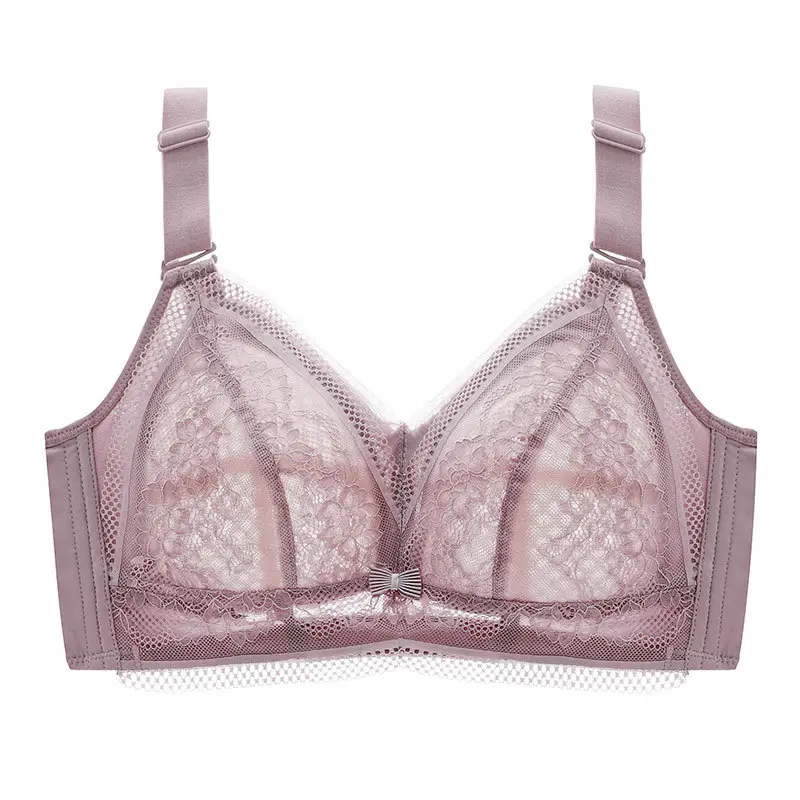 Large Size Underwear Women's Ultra-thin No Steel Rings Large Chest Shown Small Gathered Anti-walking Light Collapsing Comforatant Breast Summer Fat Girl's Bra