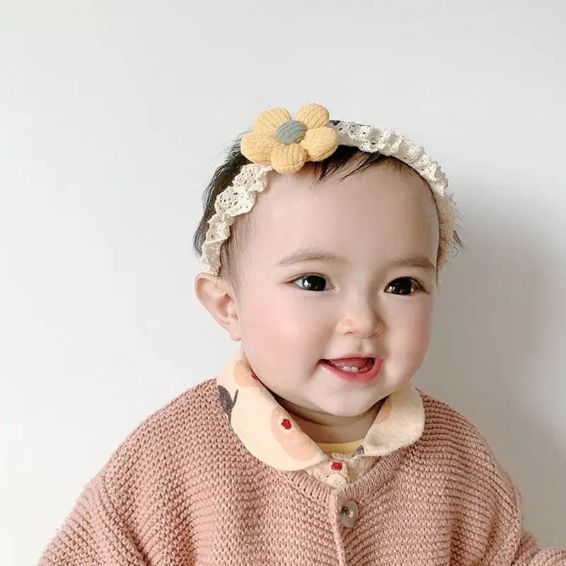 Baby Sweet Flower Headband with Lace Trim - Image 7