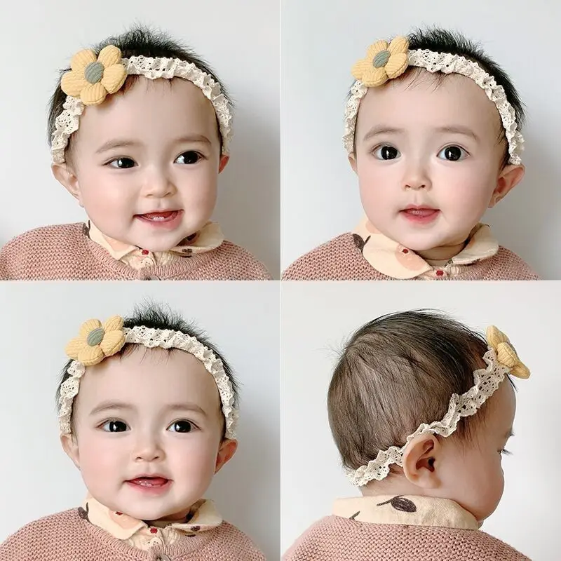 Baby Sweet Flower Headband with Lace Trim - Image 8