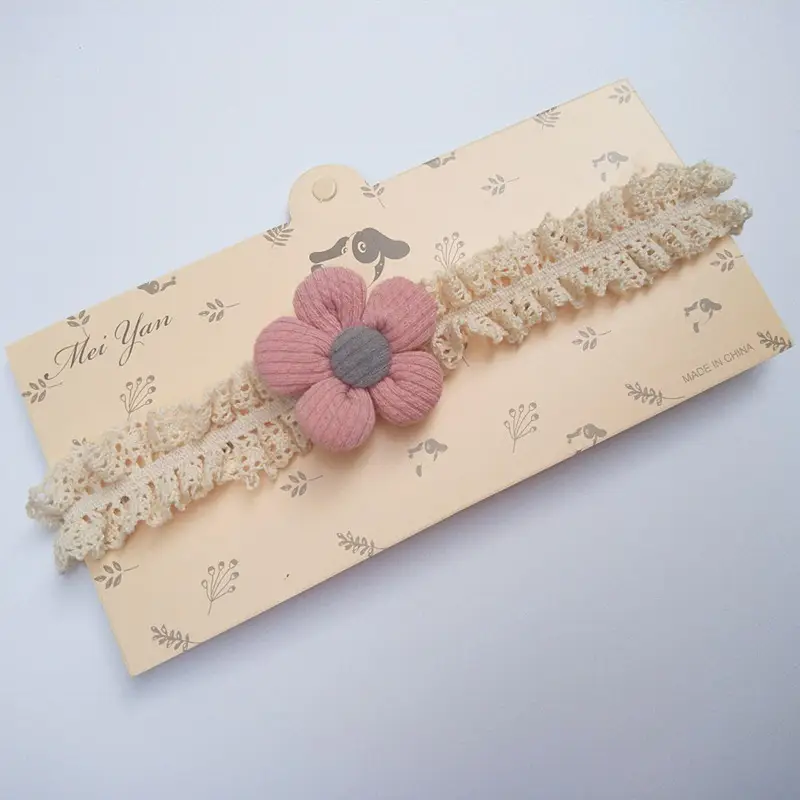 Baby Sweet Flower Headband with Lace Trim - Image 3