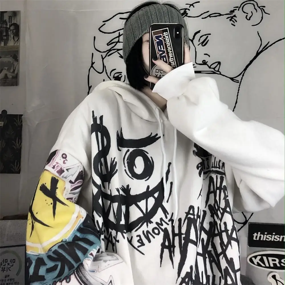 White Fleece Hooded Graffiti Sockswear Student Style — feature 3